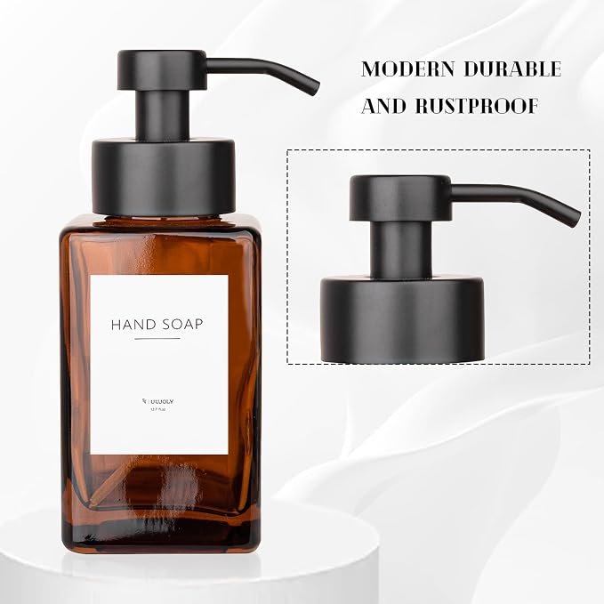 Foaming Soap Dispenser with Stainless Steel Pump, 12oz Refillable Glass Liquid - Image 2