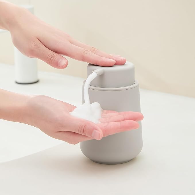 Matte Beige Foaming Hand Soap Dispenser Plastic 11 oz - Image 2