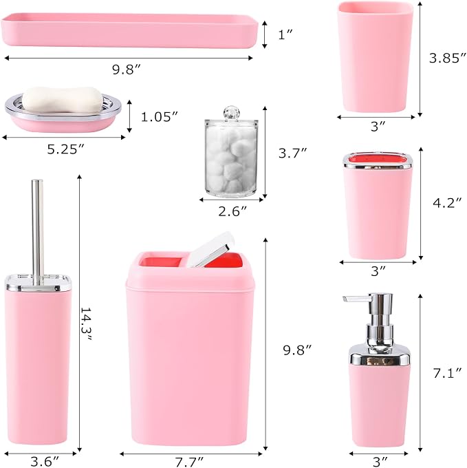 Pink Bathroom Accessory Set, Plastic Bathroom Set - Image 8