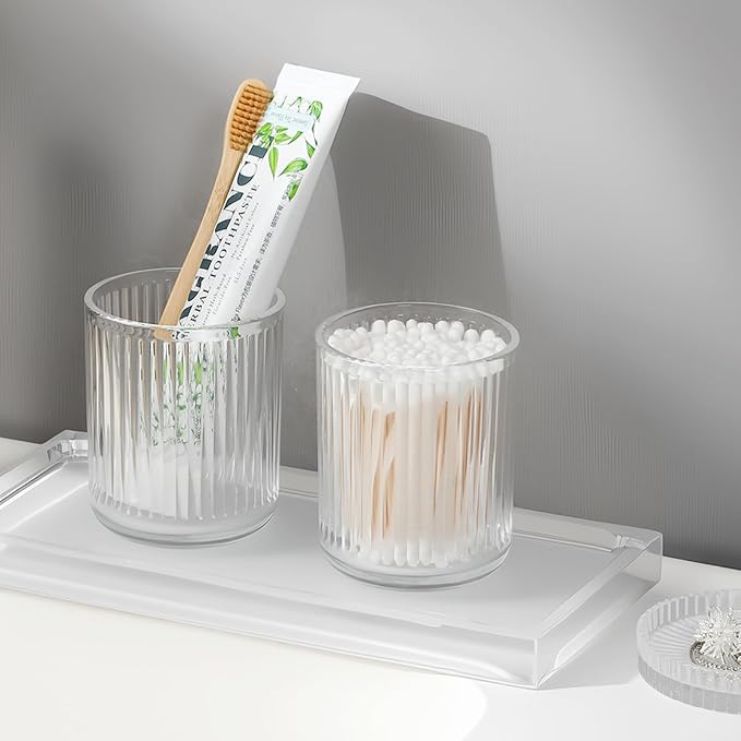 rejomiik Glass Qtip Holder Dispenser 2 Pack, Bathroom Canister Apothecary Jars - Image 6