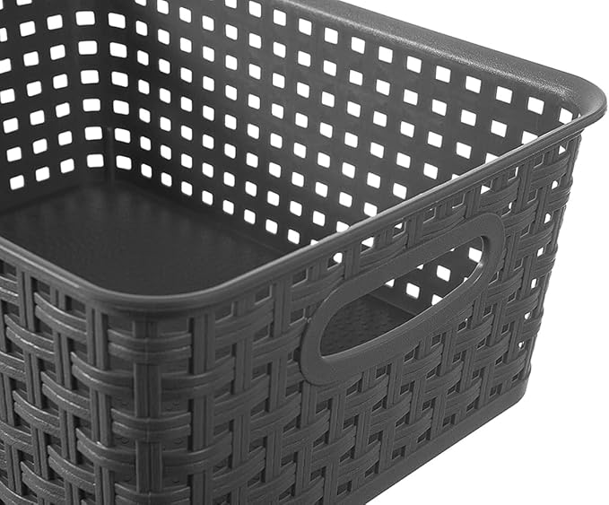 Grey Plastic Woven Storage Basket - Image 3