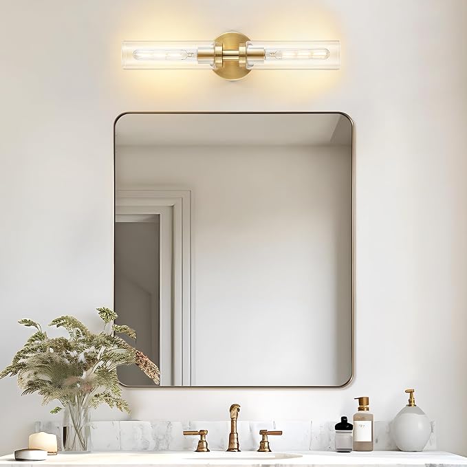 2-Light Brushed Brass Gold Bathroom Light Fixtures Over Mirror Modern Vanity - Image 8