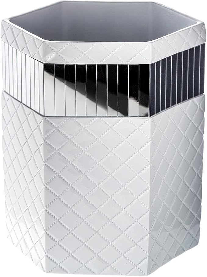 Creative Scents Quilted Mirror White Bathroom Accessories Set - Image 5