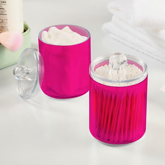 Deep Pink Qtip Holder Organizer Dispenser Cotton Swabs Cans Plastic Jars - Image 5
