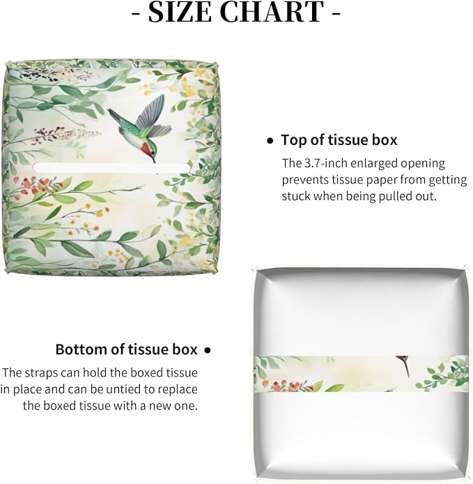 Green Leaves Hummingbird Spring Tissue Box Cover Watercolor Floral Square - Image 5