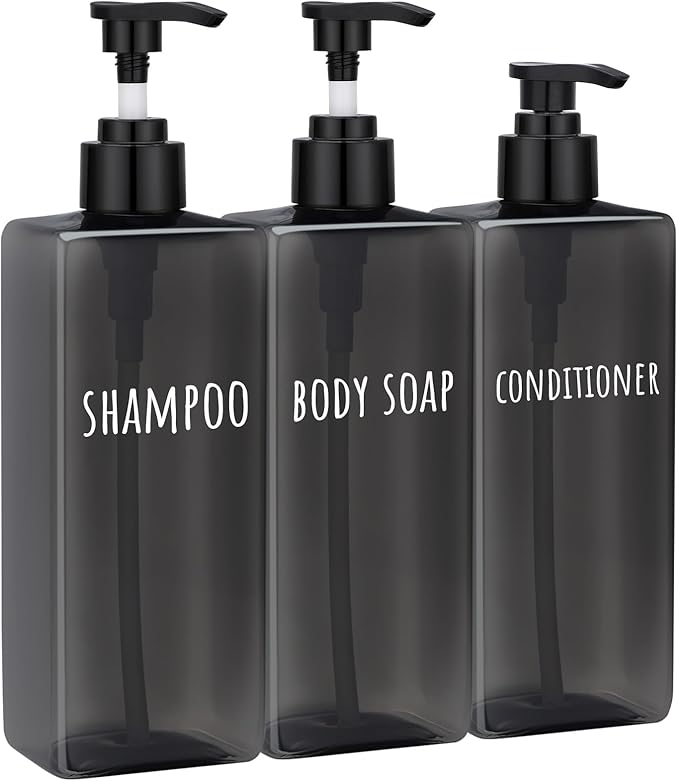 Segbeauty 16.9oz Black Shampoo and Conditioner Dispenser, 500ml Pre-Printed by Segbeauty