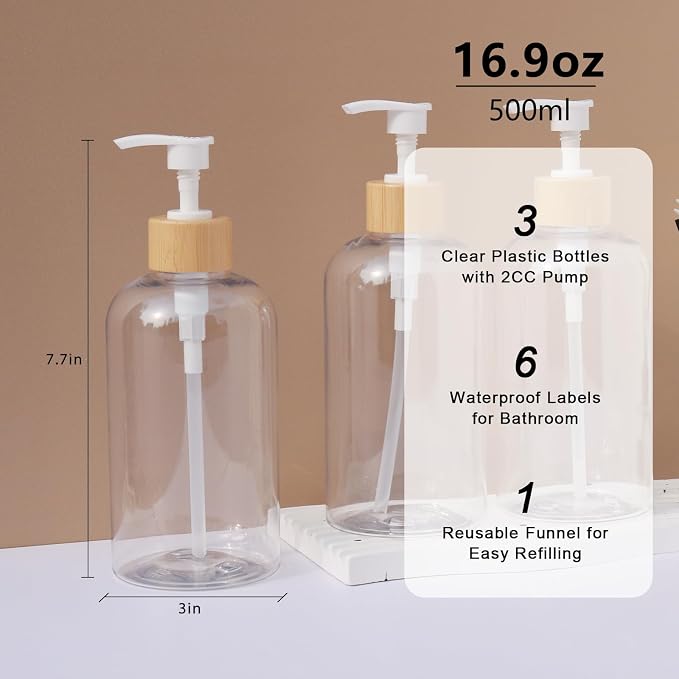 Shampoo and Conditioner Dispenser, Refillable Plastic Shampoo Pump Bottles - Image 2