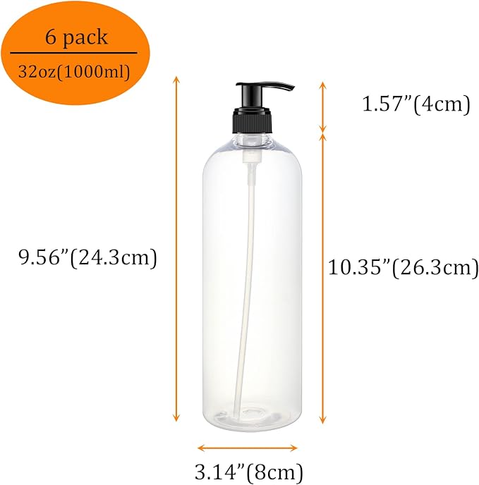 6 Pack 32 oz Shampoo and Conditioner Dispenser Bottles - Image 3