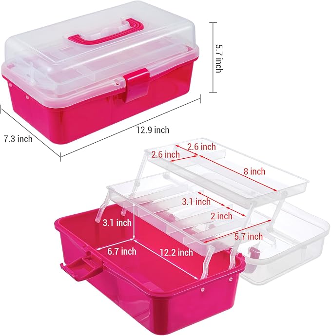 MyGift 13-Inch Dark Pink Plastic Craft Organizer and Storage Box – Clear - Image 5