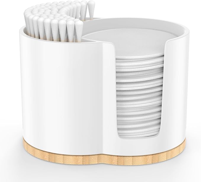 Cotton Pad and Swab Holder, Q tip Holder Round Cotton Pad Dispenser Plastic by PENGARO