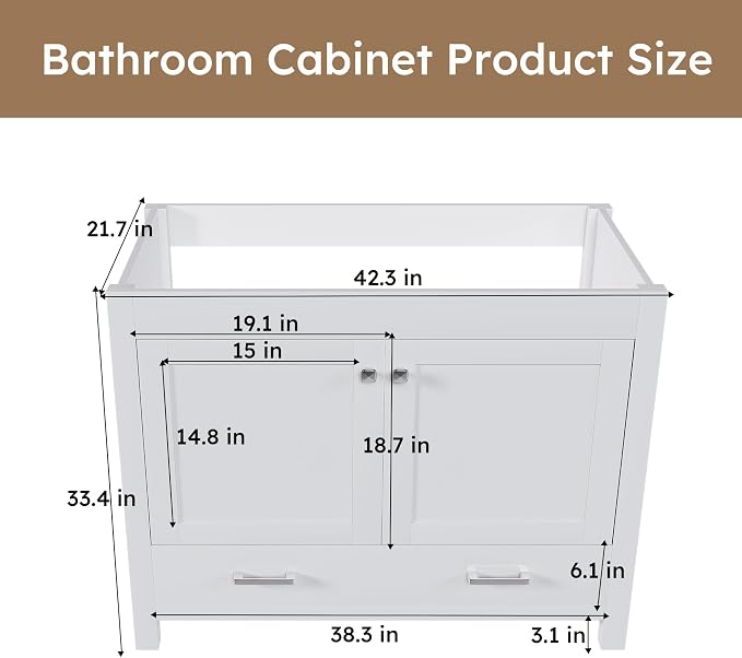 Montary 42" Bathroom Vanity Without Sink, Modern Stylish MDF Bathroom Storage - Image 2