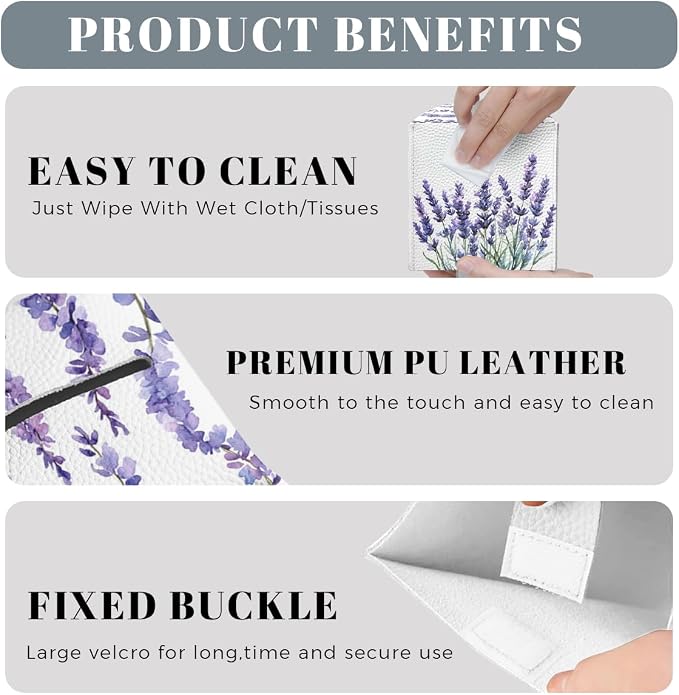 Butterfly Tissue Box Cover Purple Lavender Blossoms Garden Square PU Leather - Image 4