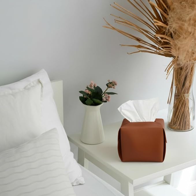 Tissue Box Cover Square, Leather Tissue Holder Organizer - Image 5