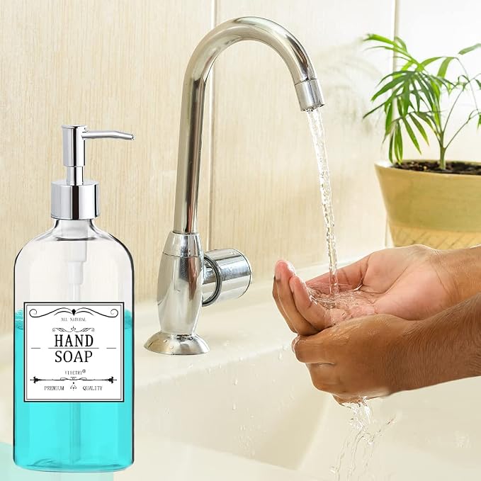Clear Soap Dispenser with Rust Proof Pump, Waterproof Labels, Plastic Hand Soap - Image 3