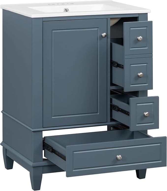 24" Bathroom Vanity with Sink, Harper & Bright Designs Free Standing Single - Image 9