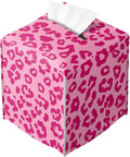 Leopard Print Tissue Box Cover Cute Animal Pink Square PU Leather Waterproof by Unknown