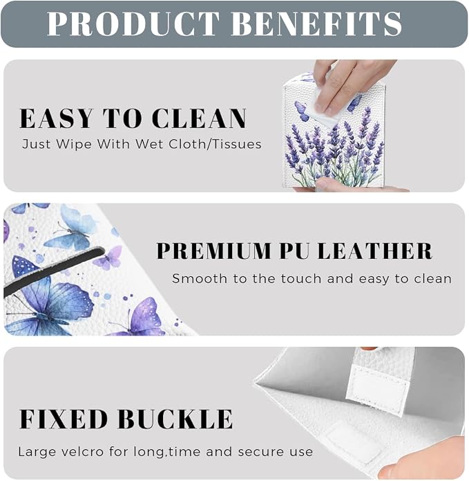 Butterfly Tissue Box Cover Purple Lavender Blossoms French Garden Leather - Image 4