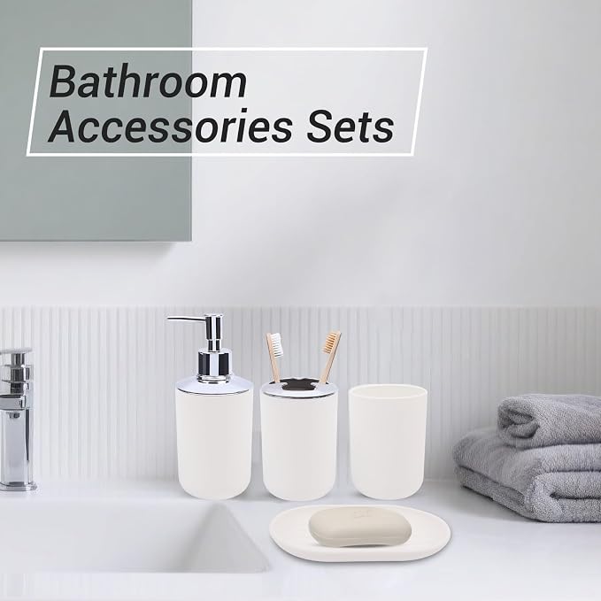 4 Piece Bathroom Accessories Set, Plastic Bathroom Accessory Set, Toothbrush - Image 5