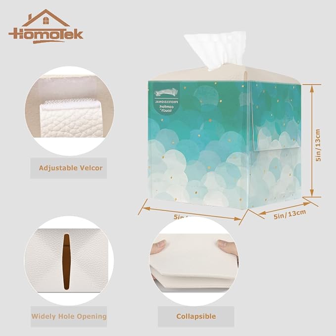 HOMOTEK 2 Pack Tissue Box Cover, Square PU Leather Tissue Holder, Decorative - Image 2