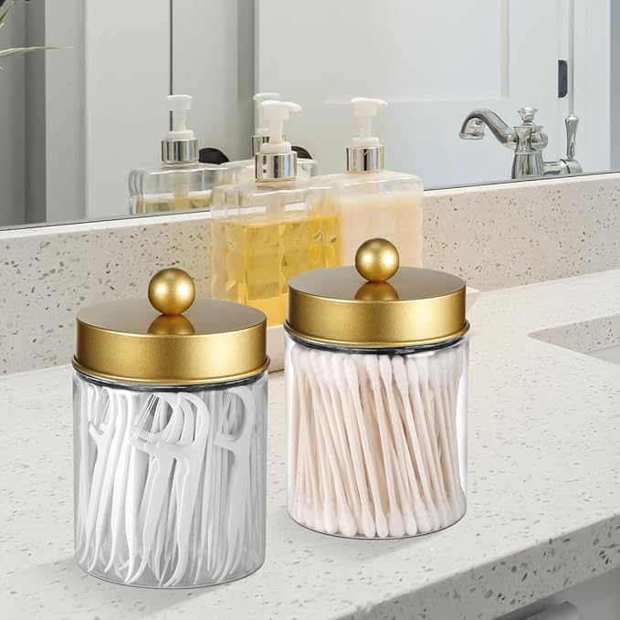 3PC Farmhouse Decor Qtip Holder Apothecary Jars Bathroom Vanity Storage - Image 6