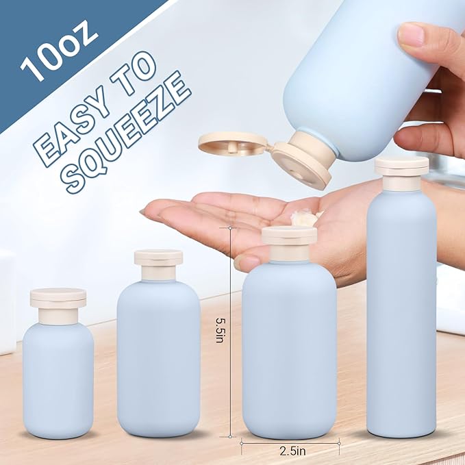 ASEVAT Travel Refillable Shampoo and Conditioner Bottles - 10 oz Plastic - Image 2