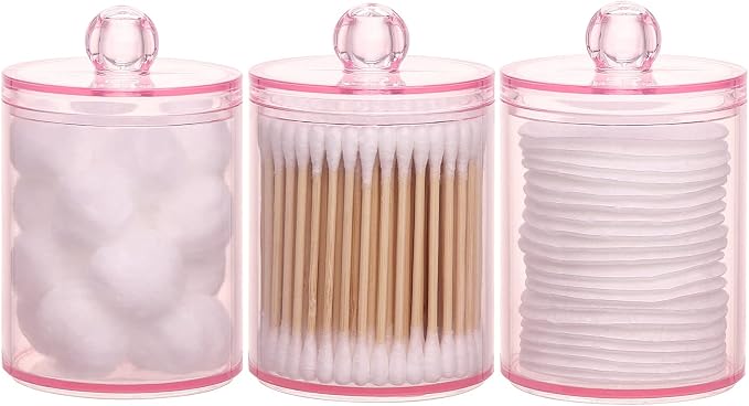 Tbestmax 3 Pack Cotton Swab Ball Pad Holder, 10 Oz Qtip Apothecary Jar Pink by Tbestmax