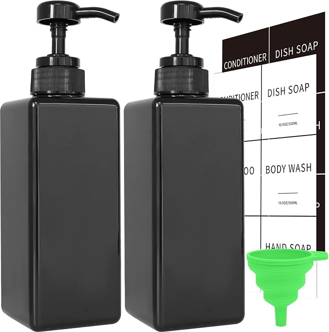Black Soap Dispenser with Waterproof Labels, Thickened Plastic Hand Soap by Lewistin