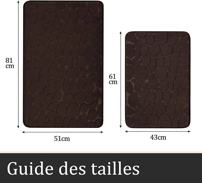 YIHOUSE Bathroom Rugs Mat Set 2 Piece Brown, Memory Foam Bath Mats Sets - Image 2