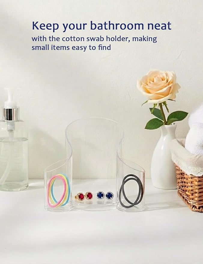 Clear 3-Compartment Vanity Organizer & Cotton Swab Holder - Image 4