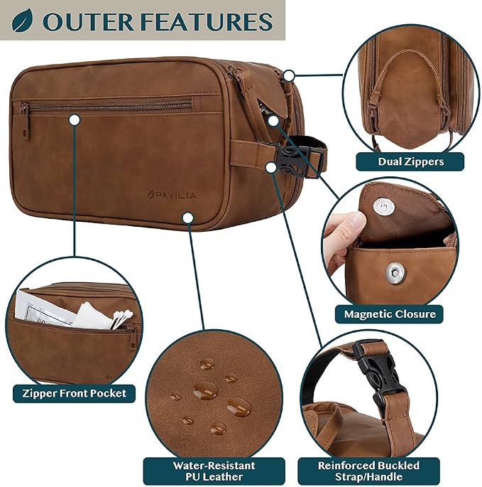 PAVILIA Toiletry Bag for Men, Travel Essentials Shaving Dopp Kit, Mens Travel - Image 3