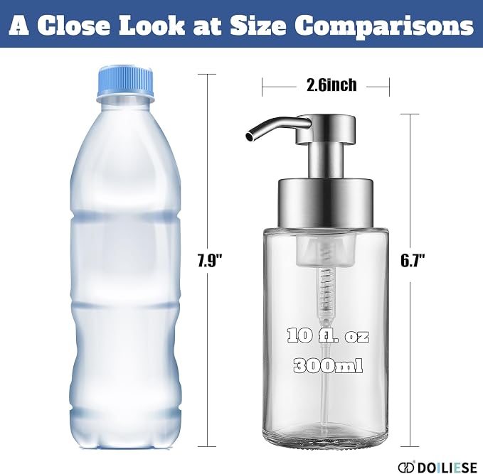 Doiliese Glass Foaming Hand Soap Dispenser, 10 oz Easy Refill Bathroom Soap - Image 3
