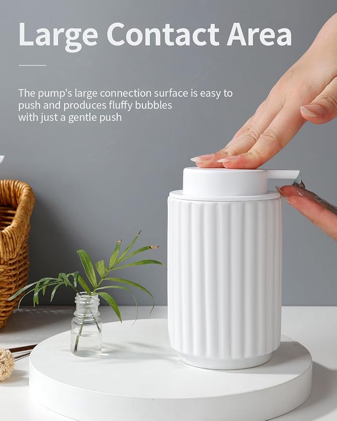 Soap Dispenser, Liquid White Ceramic Refillable Hand Soap Pump - Image 3