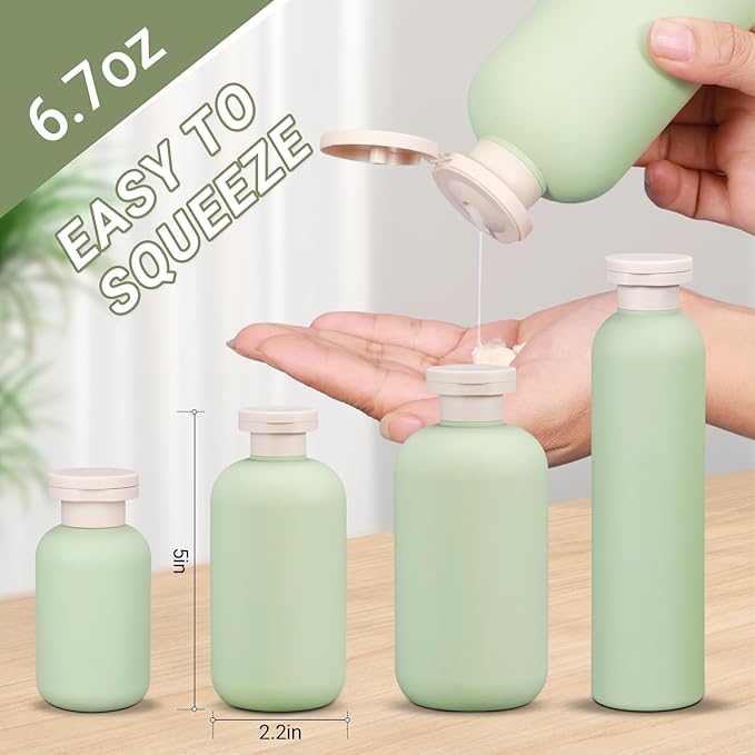 ASEVAT 6.7oz 3Pcs Plastic Refillable Travel Shampoo and Conditioner Bottles - Image 2