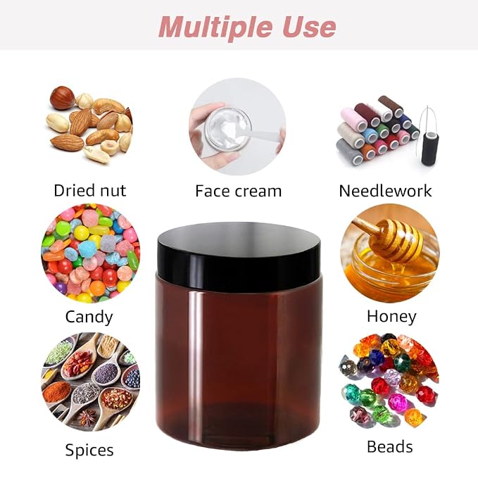 8oz Amber Plastic Jars with Lids 8 oz Plastic Containers with Lids + 20g Sample - Image 7