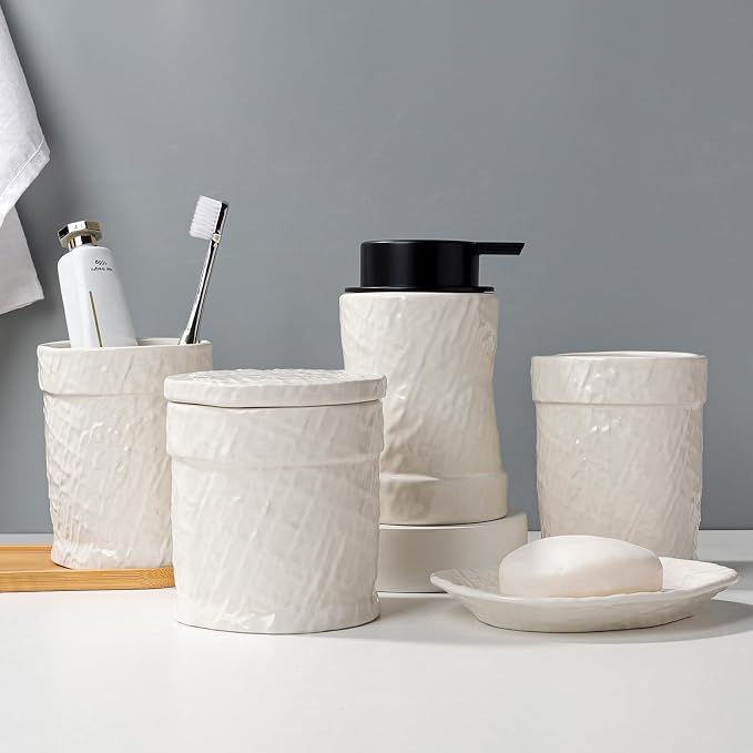 White Bathroom Accessory Set 5PCS, Ceramic Bathroom Accessories Set, Minimalist by ANTISSHOME
