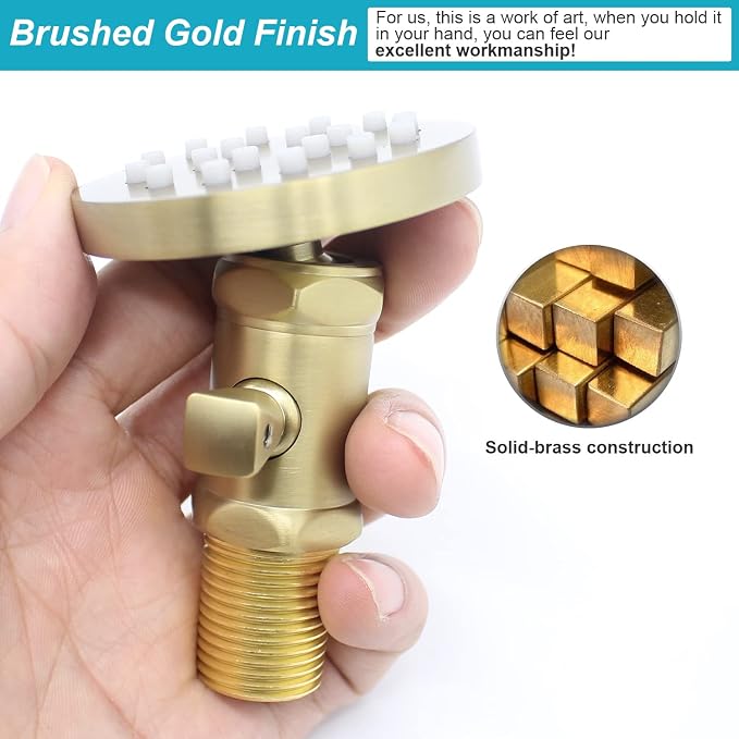 Solid Brass Shower Jets with On Off Switch Brushed Gold Round Shower Body - Image 8