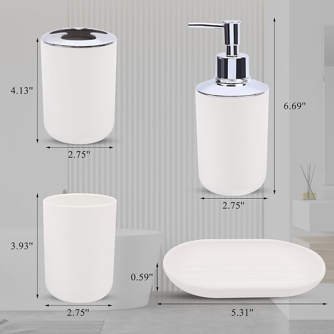 4 Piece Bathroom Accessories Set, Plastic Bathroom Accessory Set, Toothbrush - Image 2