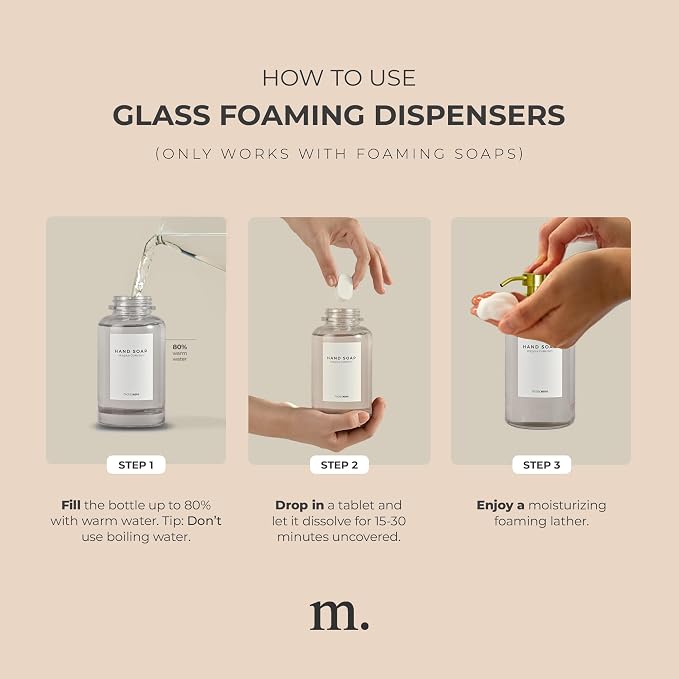 MaisoNovo Glass Foaming Soap Dispenser | Clear Glass Gold Pumps x 2 - Image 7