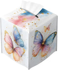 Butterfly Tissue Box Cover Metallic Gold Accents Blue Orange Wing Art Square PU by Unknown