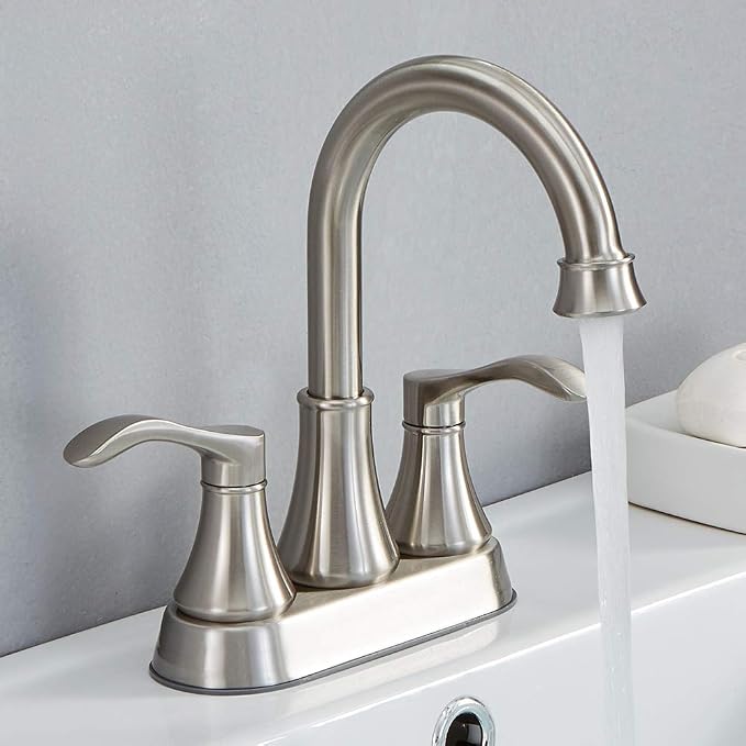 Lead-Free Commercial 2-Handle Brushed Nickel Bathroom Sink Faucet, 360° Swivel by VALISY
