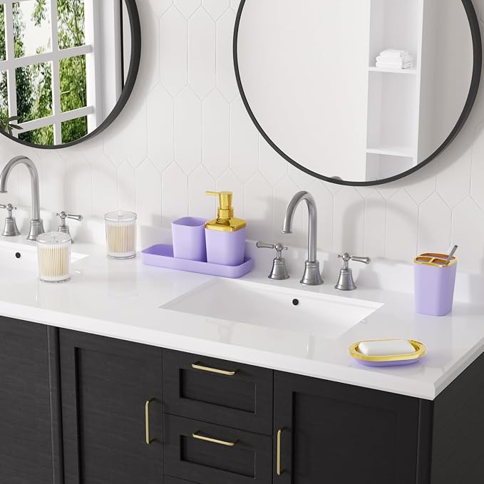 Purple Bathroom Accessories Set, Soap Dispenser, Soap Dish, Toothbrush Holder - Image 2
