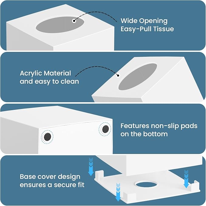2 Pack Tissue Box Cover White, Square Acrylic Tissue Holder, Decorative Facial - Image 3