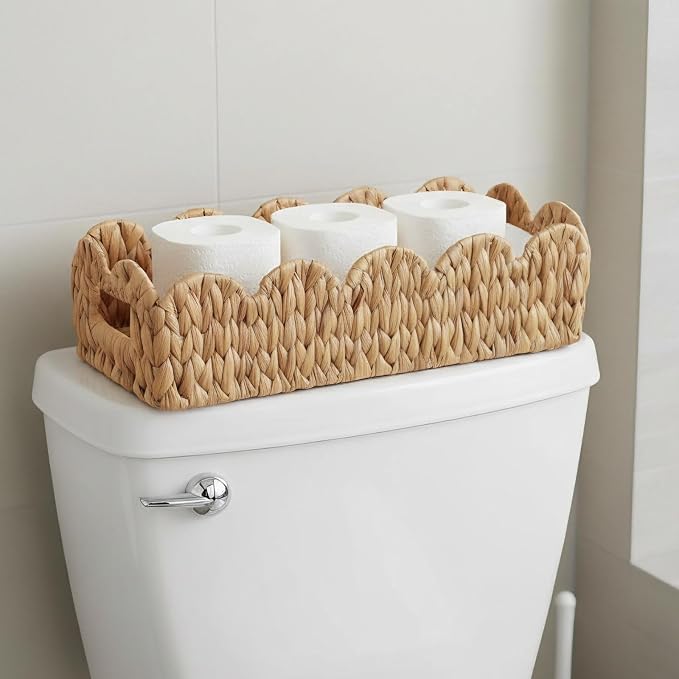 Toilet Tank Basket for Bathroom, Scalloped Edge Wicker Basket for Toilet Paper - Image 9