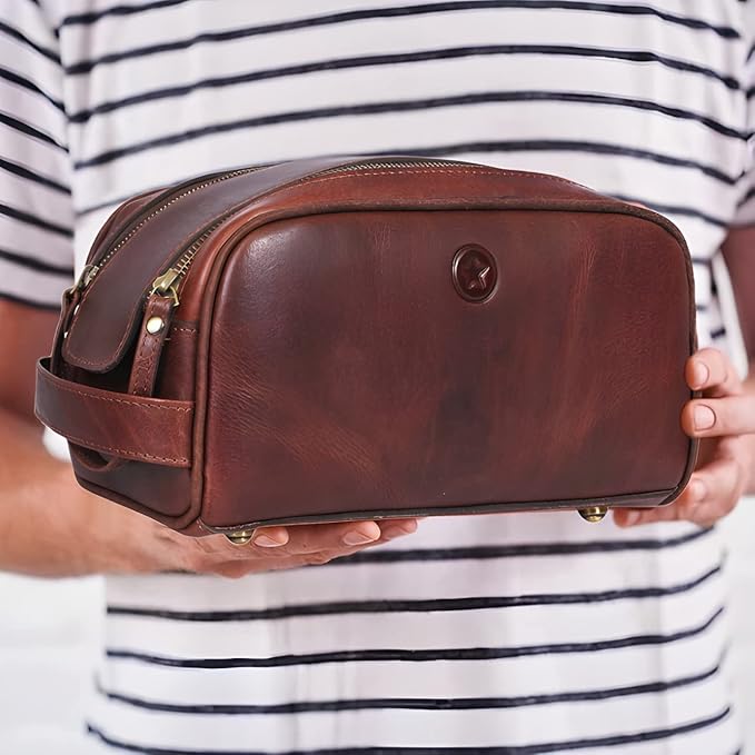 Leather Toiletry Bag for Men | Grooming Travel Kit | - Image 4