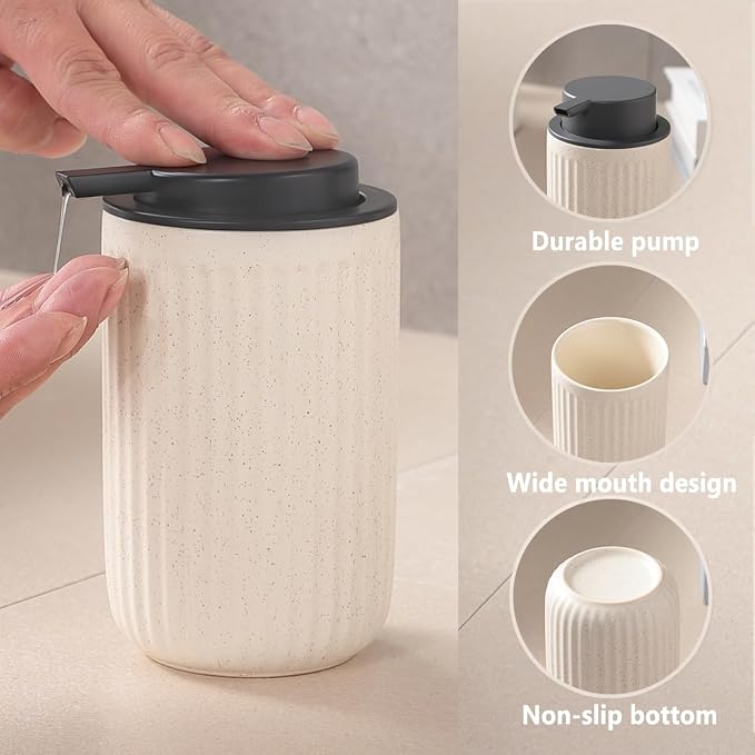 Beige Ceramic Soap Dispenser Set - Image 3