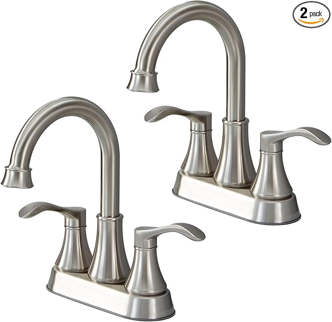 Brushed Nickel Bathroom Sink Faucets, 360° Swivel High-Arc Spout 2-Handle 4 by VALISY