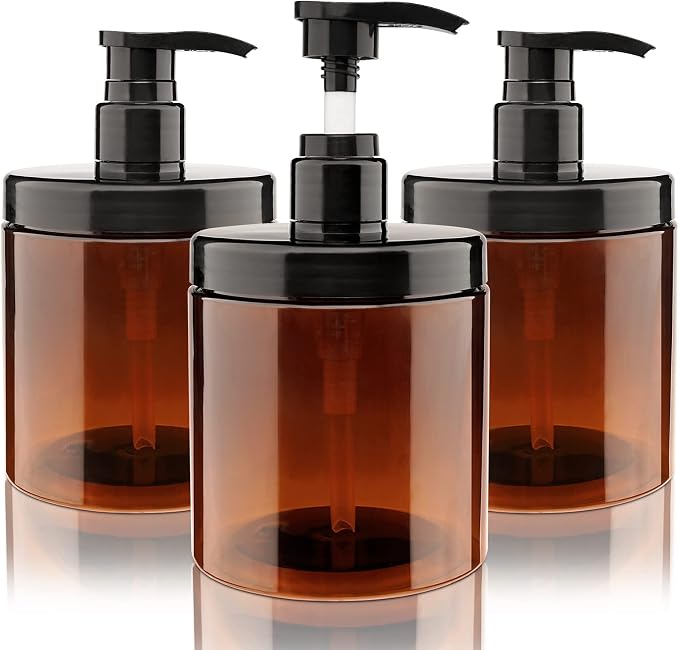 Pump Bottle Dispenser 3 Pcs 600ml/20oz Refillable Plastic Pump Bottles Wide by Hethyo
