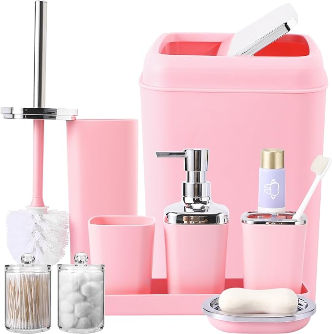 Pink Bathroom Accessory Set, Plastic Bathroom Set by BetterbathroomwithXLHOME