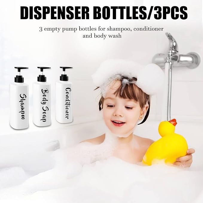 16.9oz Shampoo and Conditioner Dispenser Set of 3-Printed Shower Soap Dispenser - Image 7