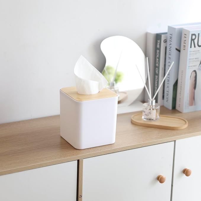 Square Tissue Box Cover, Bamboo Facial Cube Box Cover - Image 2